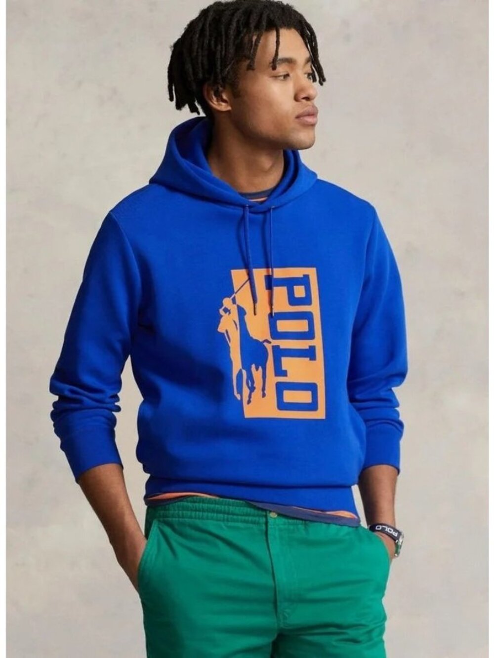 POLO RALPH LAUREN Logo Detail Drawstring Pullover Hoodie Blue